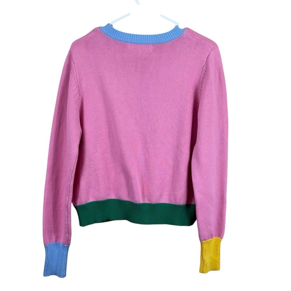 Lisa Says Gah Pink Cardigan with Green and Red Accents - Picture 3 of 8